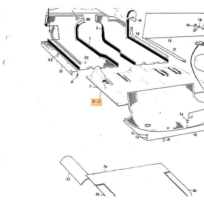 Volvo Mat koffer P1800E zwart rubber 1969-1972  Volvo onderdeel nr 684491