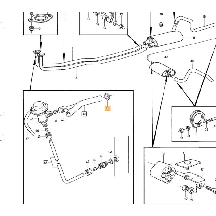 Volvo Uitlaat 140 144 145 injectie B20E +164  B30A carburateur achterste pijp+pot (895-60) B30E-ch 102.949 67115 Volvo onderdeel nr 684593