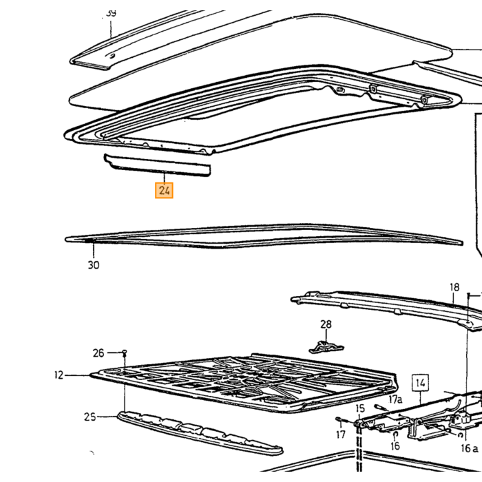 Volvo hoes /kap  Sierlijst links 940  960  S90  V90 1995-. 4DRS. 5DRS. Volvo onderdeel nr 6846665