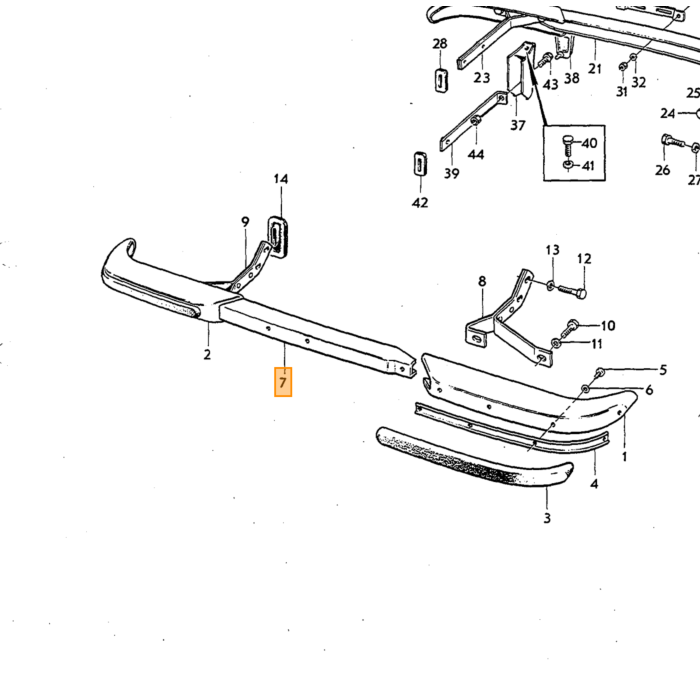 Volvo Bumper P1800S+E+ES achter complete set achter (3dln) RVS incl rubbers Volvo onderdeel nr 684667SETA