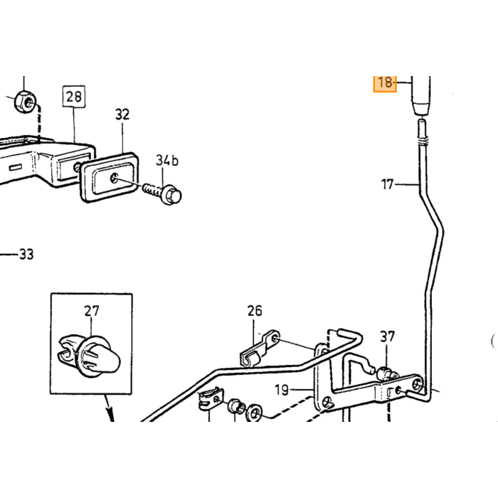 Volvo klem ruit raam mechanisme 240  260  740  760  780  940  940 SE  960  S90  V90 motorkap 240 borging Volvo onderdeel nr 6848221