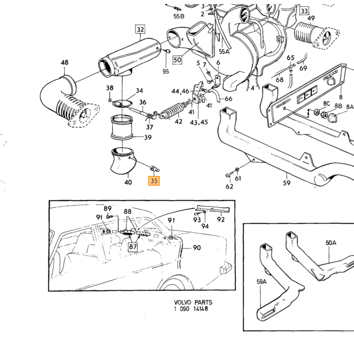 Volvo hoes grijs middenconsole 940 1994 - 1995 deksel Volvo onderdeel nr 6848444