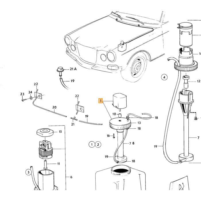 Volvo Ruitensproeier pomp +reservoir Amazon+P1800+140+164 1966+ Volvo onderdeel nr 688400