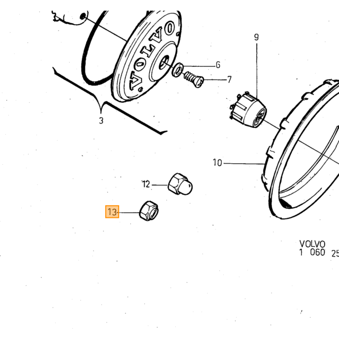 Volvo Moer wielmoer RVS P1800E+ES+140+240+260 origineel Volvo Corona 1273332 1/2 Volvo onderdeel nr 688984