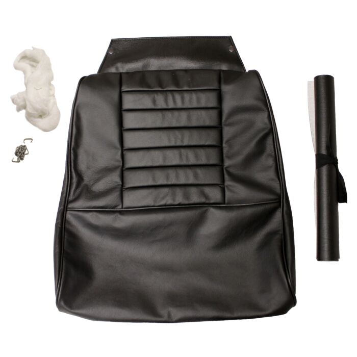 Volvo Bekleding P1800S+P1800E 1964-1971  stoelbekleding zwart leder zitting + rug incl 691053 SET Volvo onderdeel nr 691052