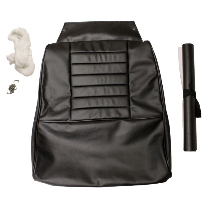 Volvo Bekleding P1800S+P1800E 1964-1971  stoelbekleding zwart leder zitting + rug incl 691053 SET Volvo onderdeel nr 691052