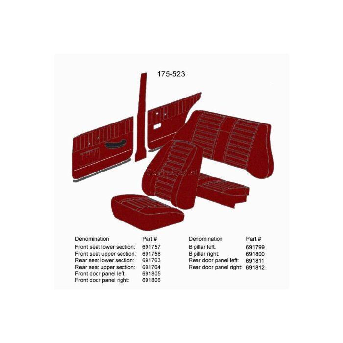 Volvo Bekleding Amazon stoelhoes zitting rood 420-532 175-523 zie (691434) Volvo onderdeel nr 691757