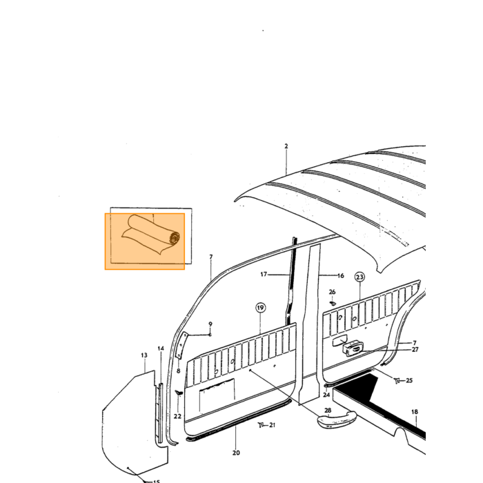 Volvo Bekleding Amazon 4 deurs deurpaneel Rechtsvoor zie 692145 Volvo onderdeel nr 692146
