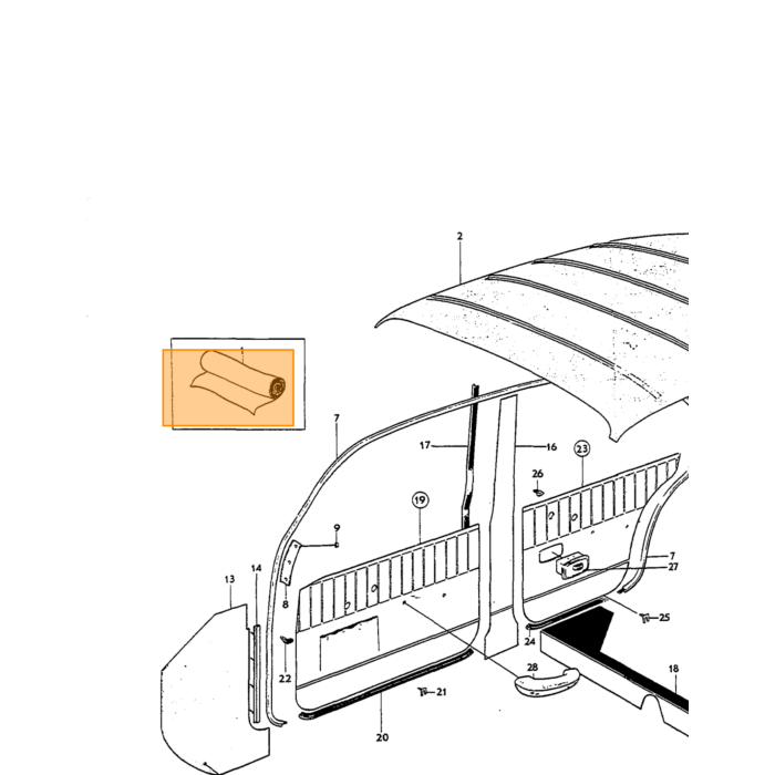 Volvo Bekleding Amazon 4 deurs deurpaneel rechts achter zie set 692147 Volvo onderdeel nr 692148