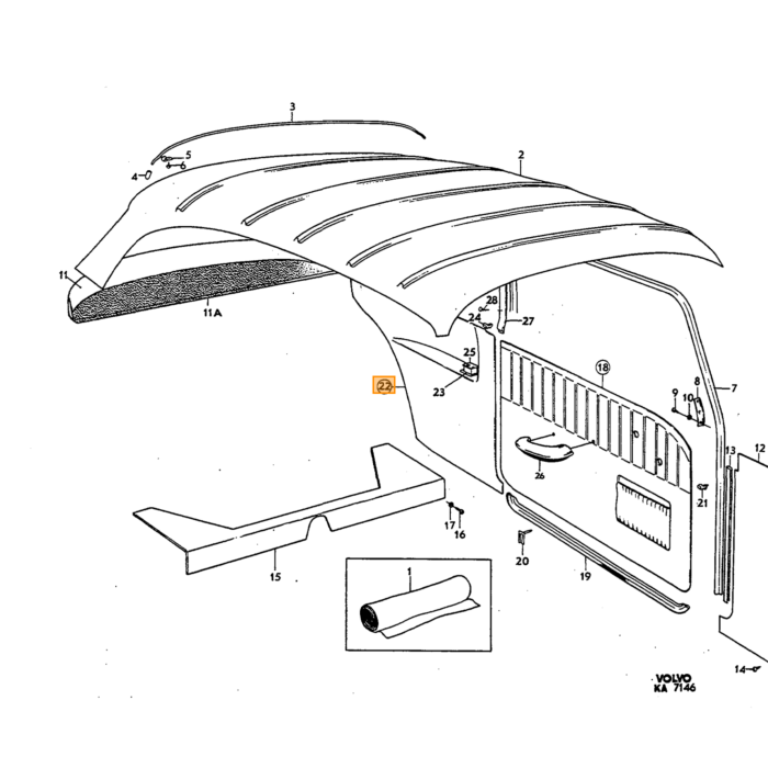 Volvo Bekleding Amazon 2D zijpaneel cover Linksachter rood 424-551 SET incl R 692154 Volvo onderdeel nr 692153
