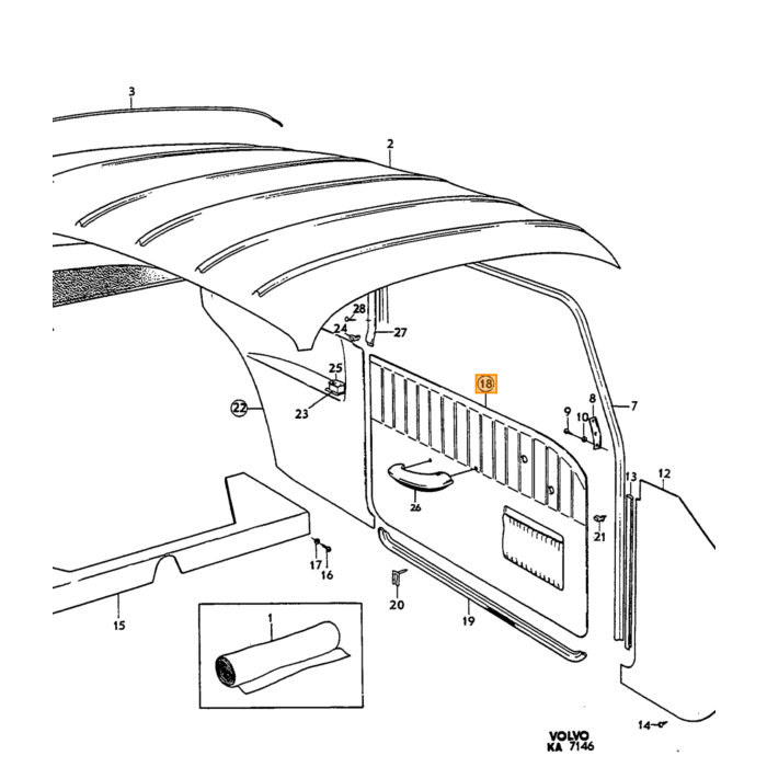 Volvo Bekleding Amazon 2 deurs deurpaneel Links+rechts SET incl 692160 rood 414-551 Volvo onderdeel nr 692159