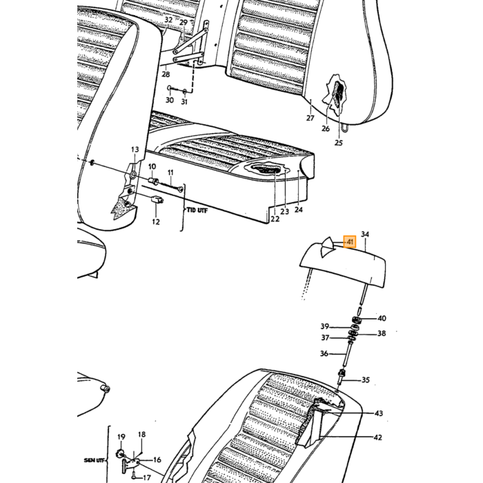Volvo Bekleding Amazon hoofdsteun rood 1967-1968 183-545  429-518 554 Volvo onderdeel nr 692661