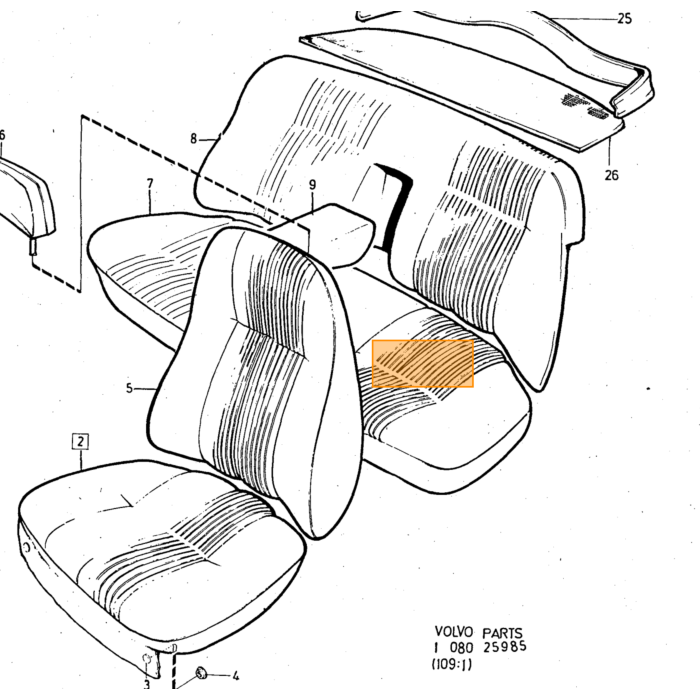 Volvo Sätesklädsel baksäte svart 164+140GL Volvo part no 693601