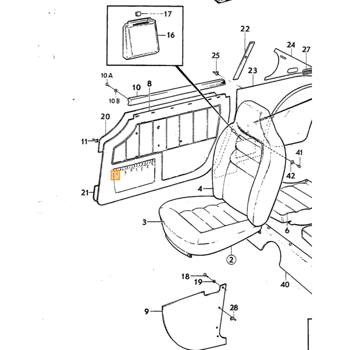 Volvo Bekleding P800E zijpaneel Rechtsachter zwart C stijl (geen interieur verlichting) Volvo onderdeel nr 695723