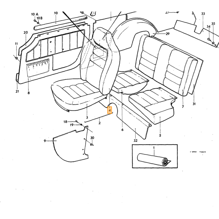 Volvo Bekleding 1800ES stoel rug zwart zie SET 696347 = 695713+695714 Volvo onderdeel nr 696348