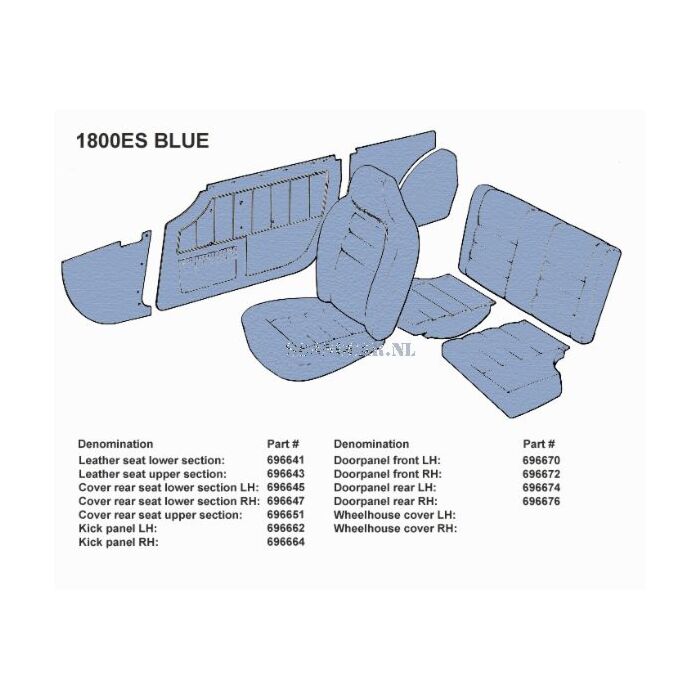Bekleding P1800ES achterbank linkerdeel blauw