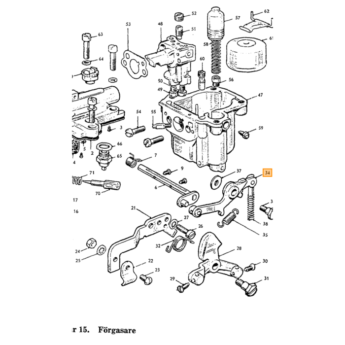 Volvo Hevel voor accelaratiepomp carburateur Zenith 34VN Volvo onderdeel nr 71932