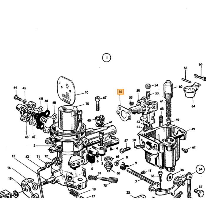 Volvo Pakking carburateur Zenith 34VN 36VN Volvo onderdeel nr 71945