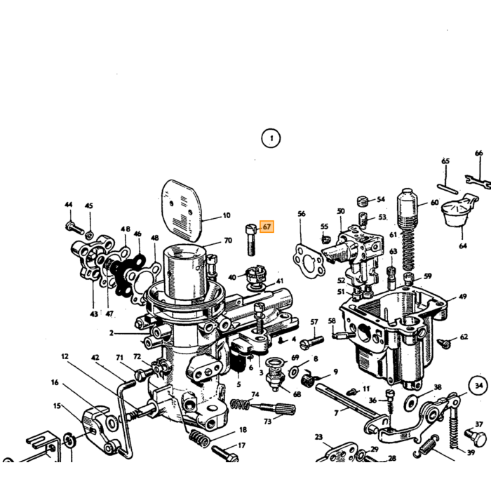 Volvo Schroef voor carburateur Zenith 34VN+36VN vlotterkamer Volvo onderdeel nr 71951
