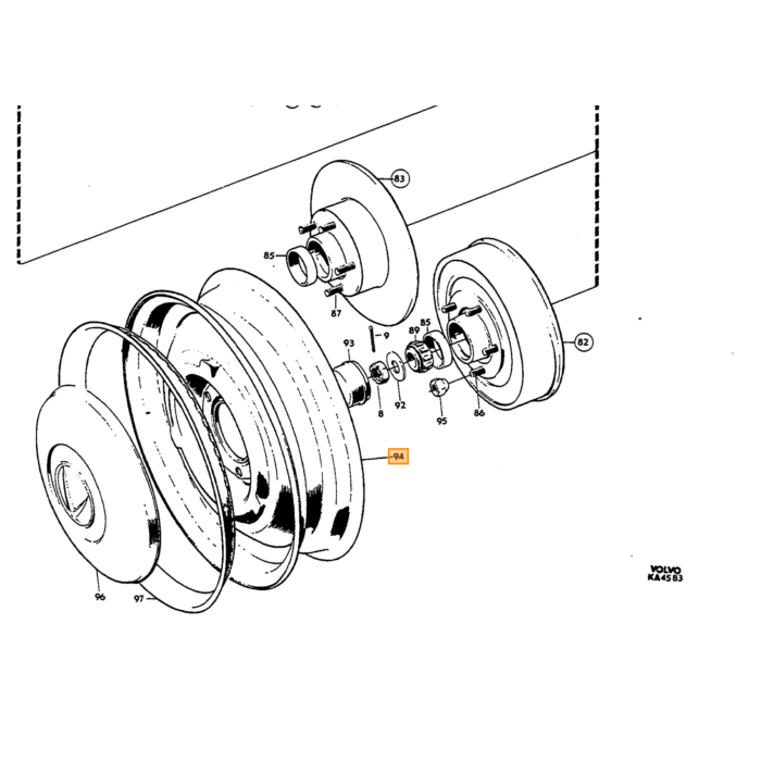 Volvo Velg 4 x 15 inch dichte type ET 25 PV444+PV544+Duett+P1800+Amazon-1964  5x114 3 Volvo onderdeel nr 89991