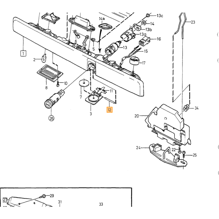 Volvo as achterklep cilinder afdekking slot 850 v70 xc70  c70 s70 Volvo onderdeel nr 9126899