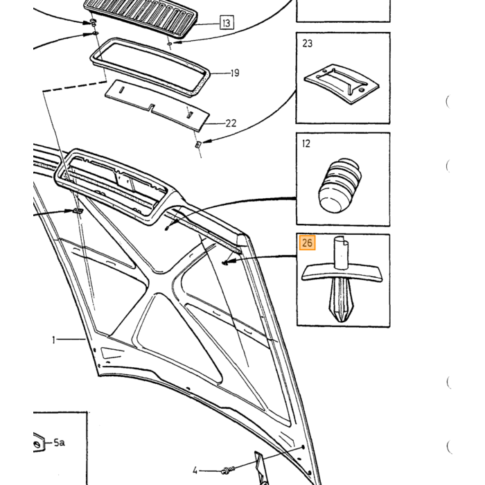Volvo Clip Panel Door moulding Seal strip Bonnet Volvo 700 850 900 S70 V70 (-2000) S90 V90 (-1998) Volvo onderdeel nr 9133073