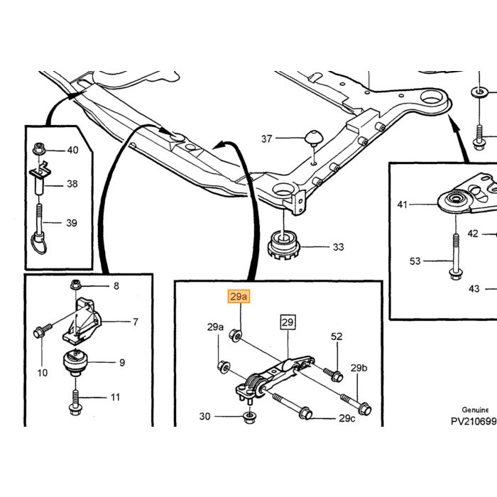 Volvo Motorsteun Onder voorkant Volvo XC90/V70II/ S80/S60/S70/V70/850 Benzine+D S60 V70 850 S80 Xc70 S70 Xc90  Volvo onderdeel nr 9141042