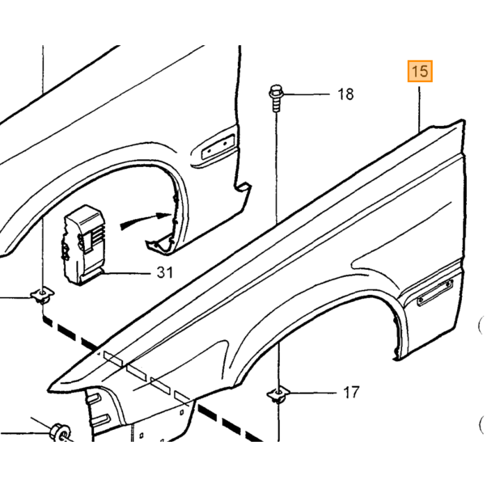 Volvo voor SPATBORD LINKS Volvo S/V70 -01 Voorscherm Volvo onderdeel nr 9152679