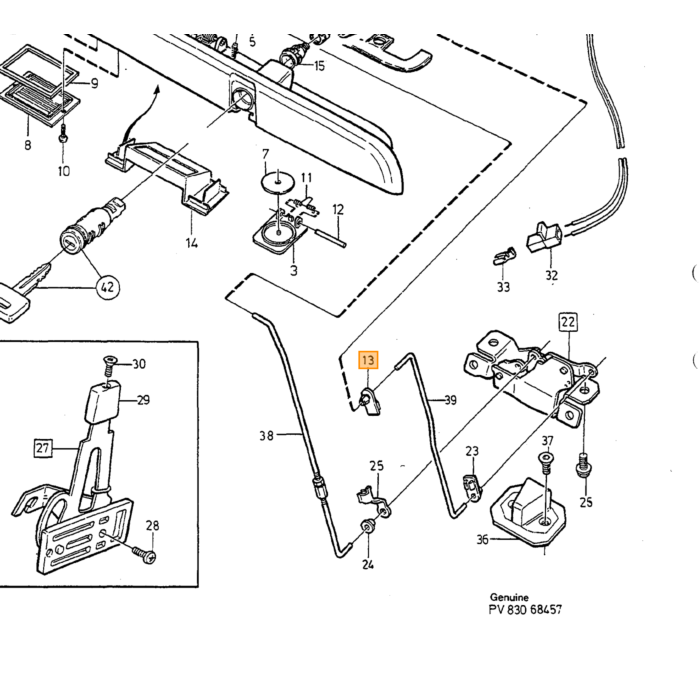 Volvo pakking Volvo V70 (-2000)  V70 XC (-2000): kofferklep sleutelgat Volvo onderdeel nr 9154354