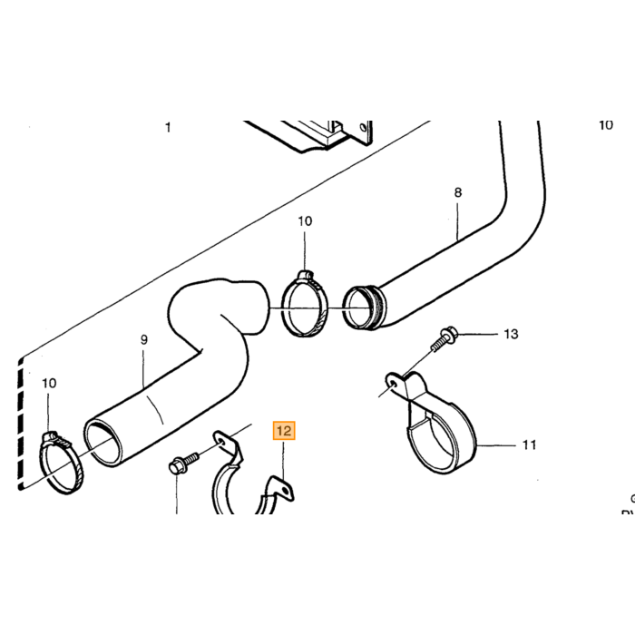 Volvo IC afvoerslang met 25mm BOV aansluiting Silicone Zwart Volvo 850 - S70 - V70 turbo volvo Volvo onderdeel nr 9161092