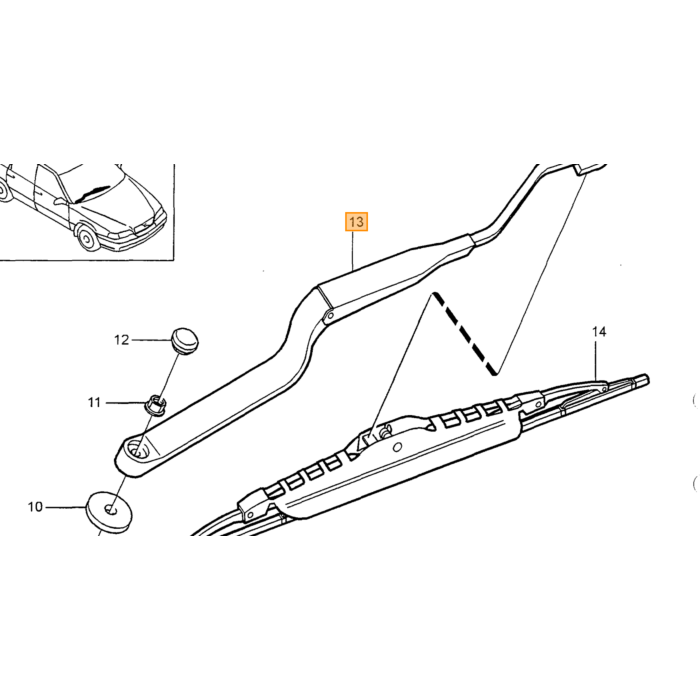 Volvo Ruitenwisser Arm links stuur kant: voor Linksgestuurd V70 C70 S70  Volvo onderdeel nr 9169314