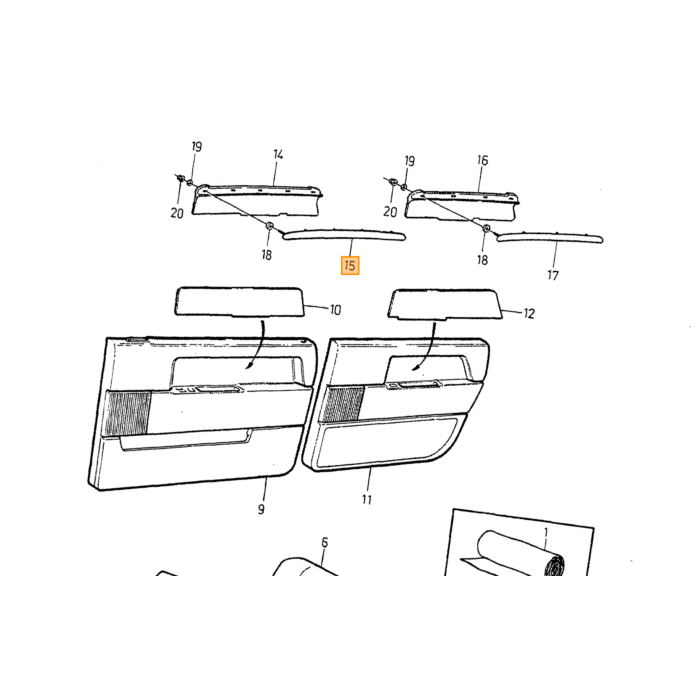 Volvo Wooden Strip links Volvo onderdeel nr 9182199