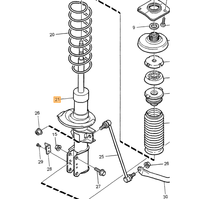 Volvo Bilstein B4 Schokbreker/ Veerpoot Voorzijde Volvo 850 - V70 - S70 - C70 1992-2005 Volvo onderdeel nr 9191419