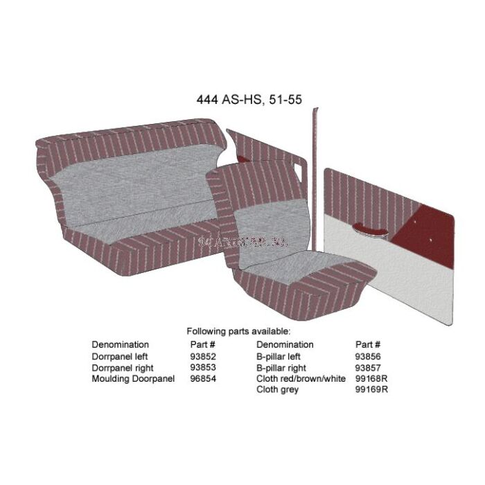 Bekleding PV444 deurpaneel Links rood/grijs type AS-HS 1951-1955