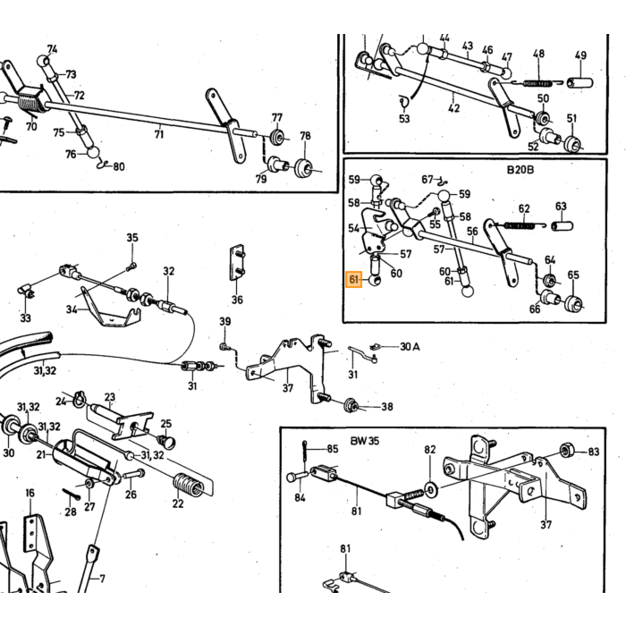 Volvo Kogelkop gasstang linkse draad SU en Stromberg carburateur(942837) Volvo onderdeel nr 942837