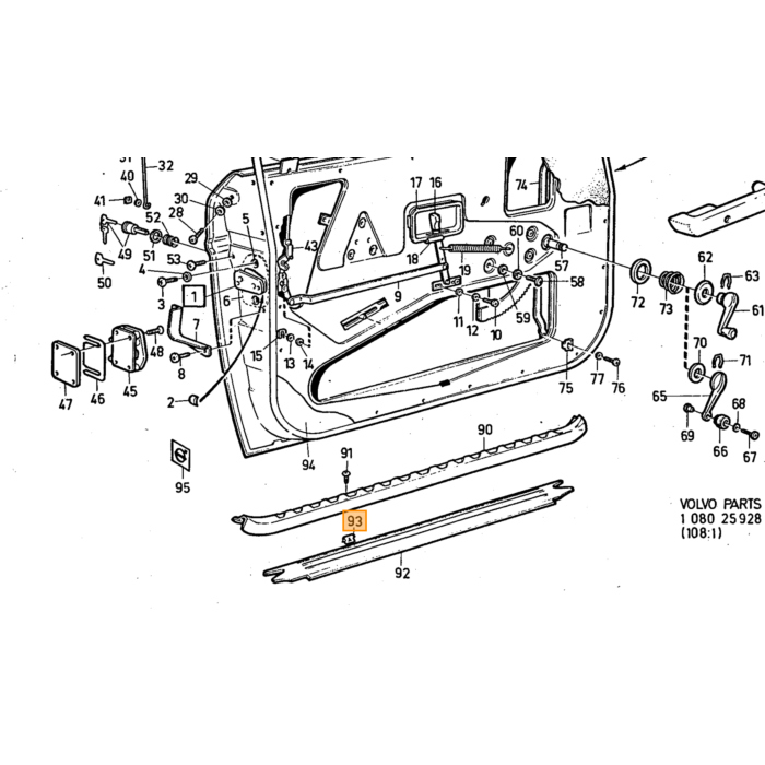 Volvo Klem dorpelstrip bevest 164+140 binnenzijde Volvo onderdeel nr 944148