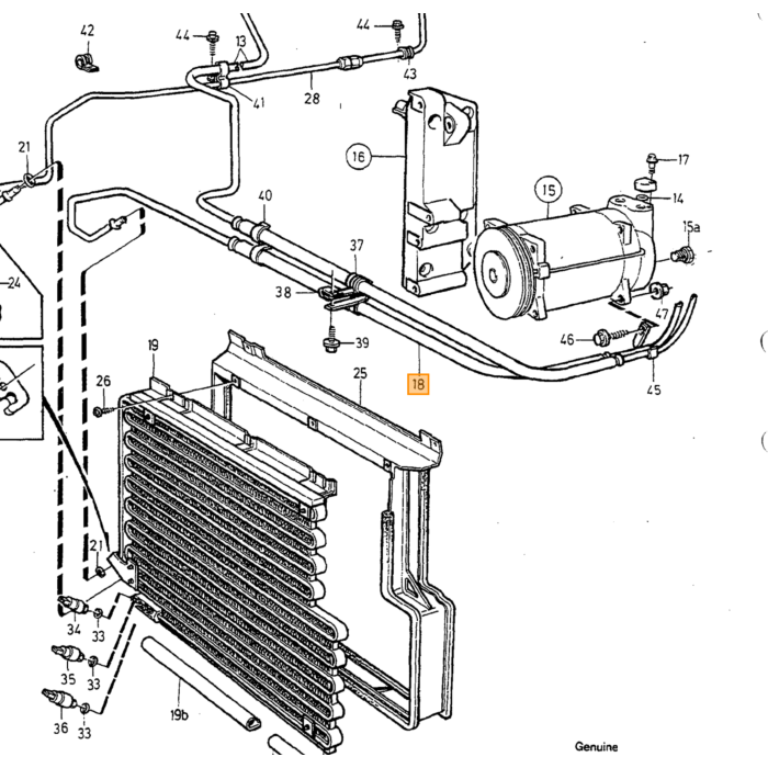 Volvo aircoslang tussen aircopomp en condensor 960-S90-V90 1994+ Volvo onderdeel nr 9447691