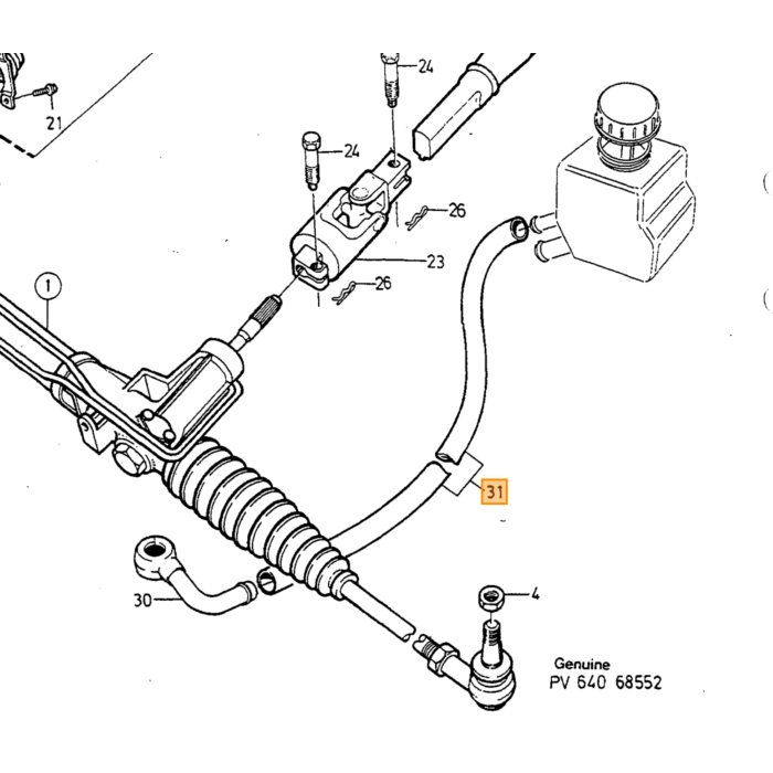 Volvo Retourslang Stuurbekrachtiging voor CAM/TRW  4-CYL Volvo 740/760/940/960 Linksgestuurd Volvo onderdeel nr 9447888