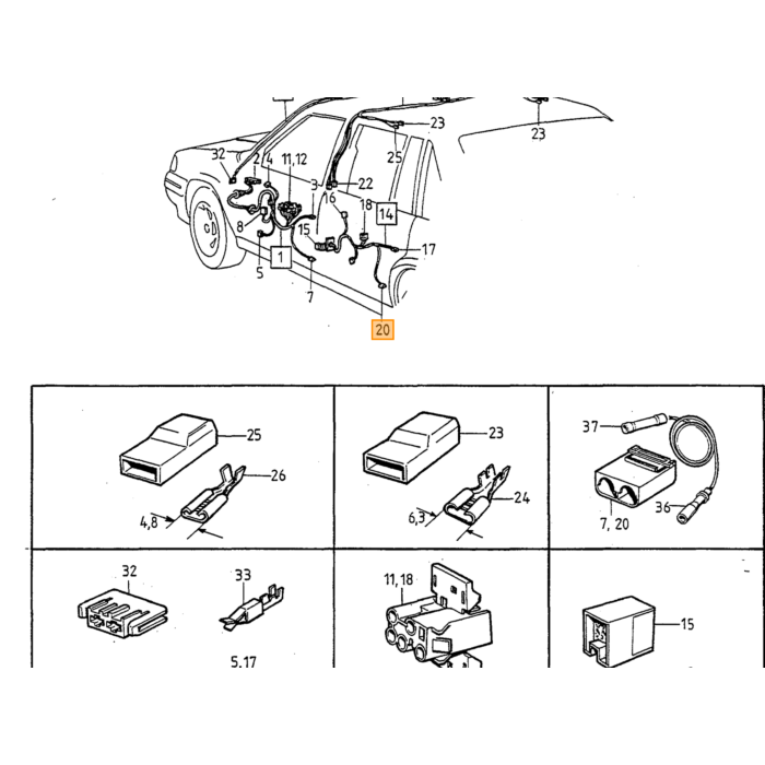 Volvo Contacthuis 1-polig Volvo 240 - 260 - 740 - 760 - 780 - 940 - 960 - S90 - V90 Volvo onderdeel nr 949584