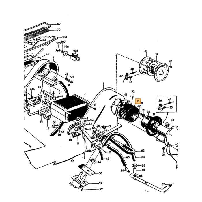 Volvo Kachelmotor + fan voor PV544 Duett of Amazon -1964 / BM tractors nieuw 668606/ geen origineel Volvo Volvo onderdeel nr 95217