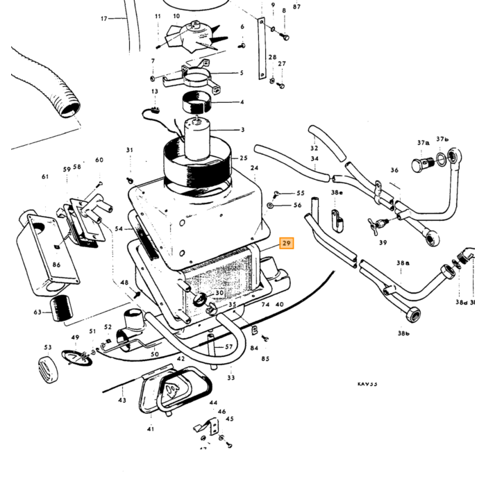 Volvo Kachelmotor + fan voor PV544 Duett of Amazon -1964 / BM tractors nieuw 668606/ geen origineel Volvo Volvo onderdeel nr 95217