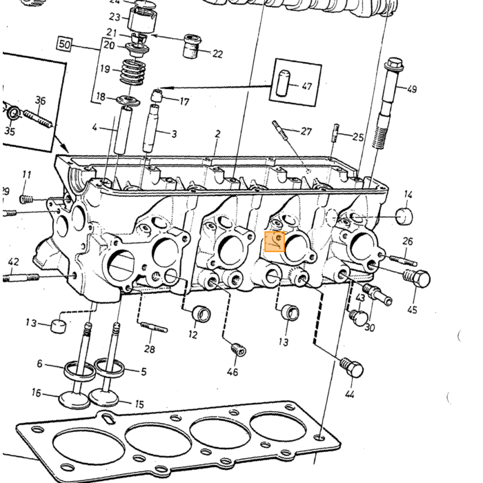Volvo Tapeind spruitstuk B19+B21+B23+B230 50mm M8 S60 S80 V70 2.4 spruitstuk uitlaat Volvo onderdeel nr 953049