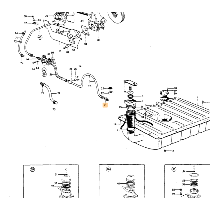 Volvo Nippel benzineleiding-benzinetank PV544+Amazon+P1800 (954335)+radiateur 240+260 740 760 940 960 5/16 Volvo onderdeel nr 954336