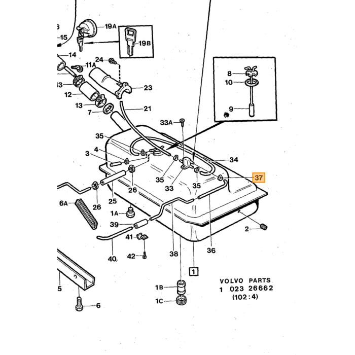 Volvo Rubber ring injector B20E+B30E voor type met fiber ring+ kilometertellertandwiel(8) Volvo onderdeel nr 960168