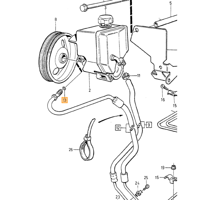 Volvo Ring rubber stuurbekrachtiging slang pomp zijde 240  260  850  960  C70  S40  S60  S70  S80  S90  V40  V70  V90  XC70 Cross Country  XC90 hogedrukleiding naar stuurhuis Volvo onderdeel nr 969092
