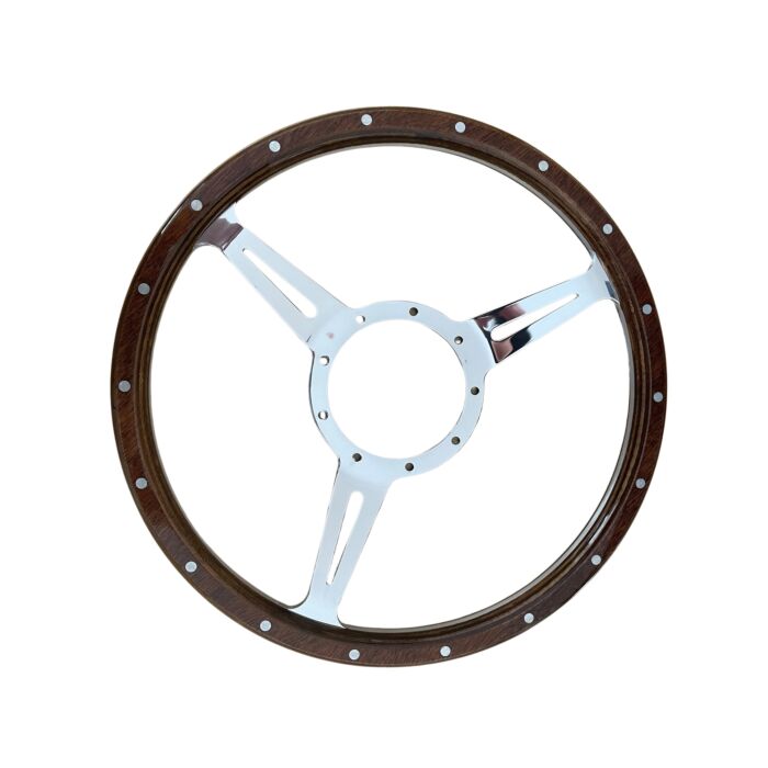 Stuurwiel hout met klinknagels (riveted) 13inch (33CM)