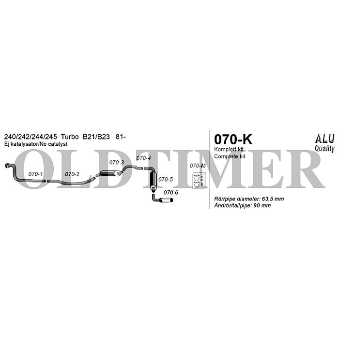 Uitlaatset 240 TURBO Simons 1981+ 63.5mm inch2 5inchcomplete set met voorpijp zonder kat