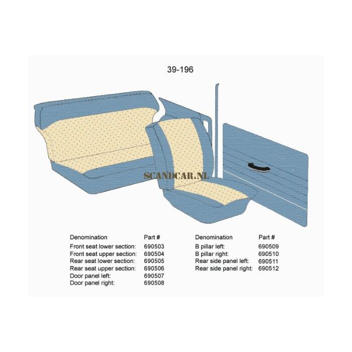 Bekleding PV544 B stijl links blauw 39-196 1962