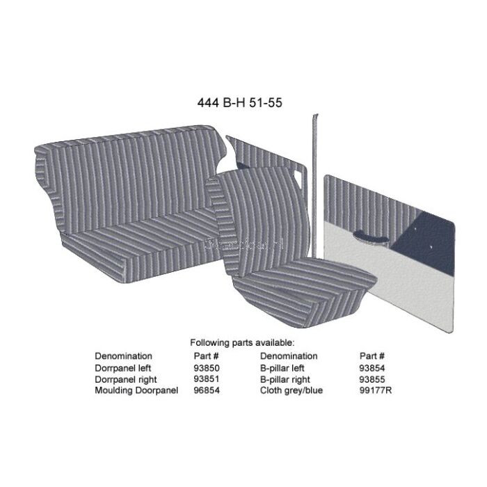 Bekleding PV444 B stijl Links blauw/grijs 1951-1955 type B-H