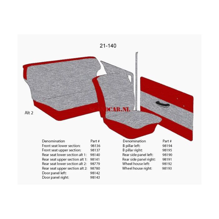 Bekleding PV544 wielkast links achter grijs-rood 1958 21-140